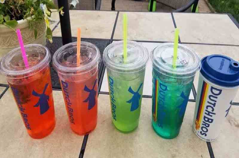 Dutch Bros drinks with different colored straws