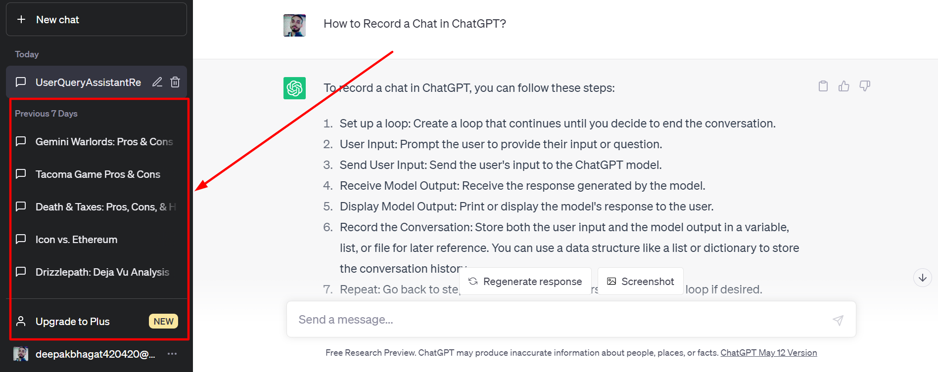 How to Record a Chat in ChatGPT?