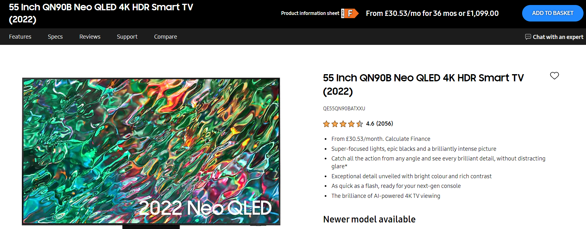 Samsung QN90B Neo QLED 4K TV 
