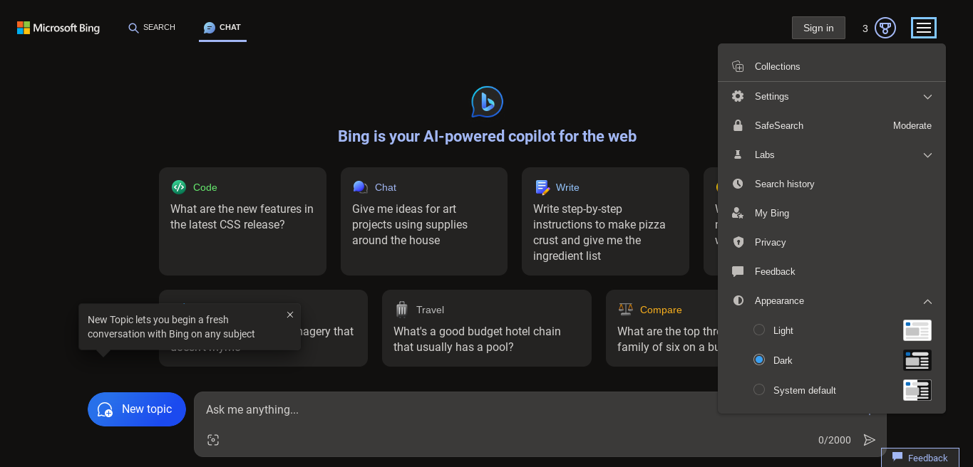 How to make Bing dark mode