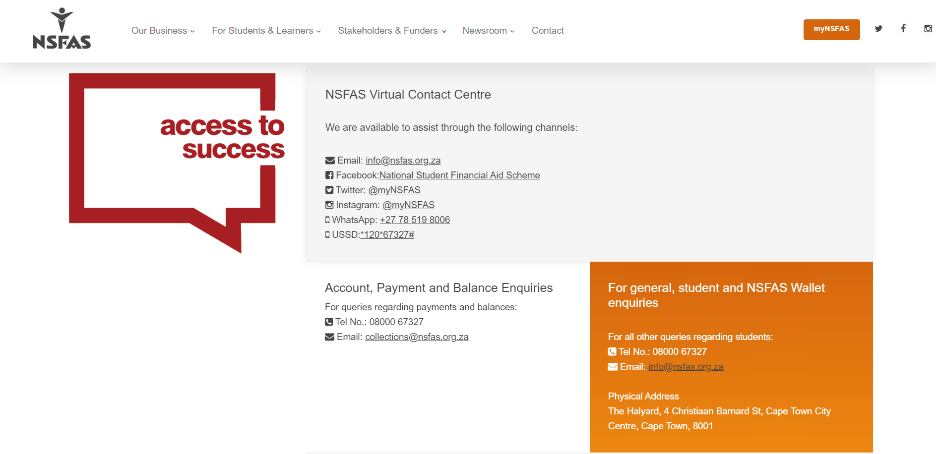NSFAS Contact Details