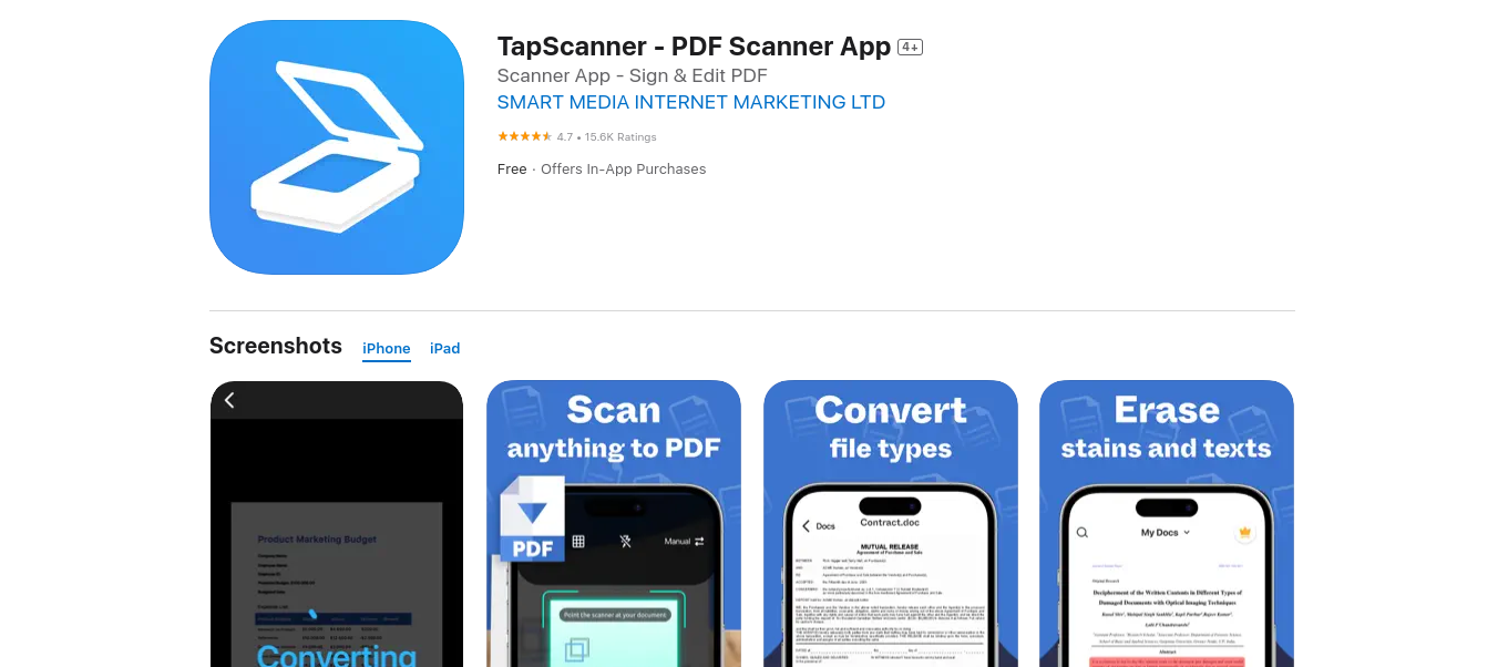 TapScanner scanning app 