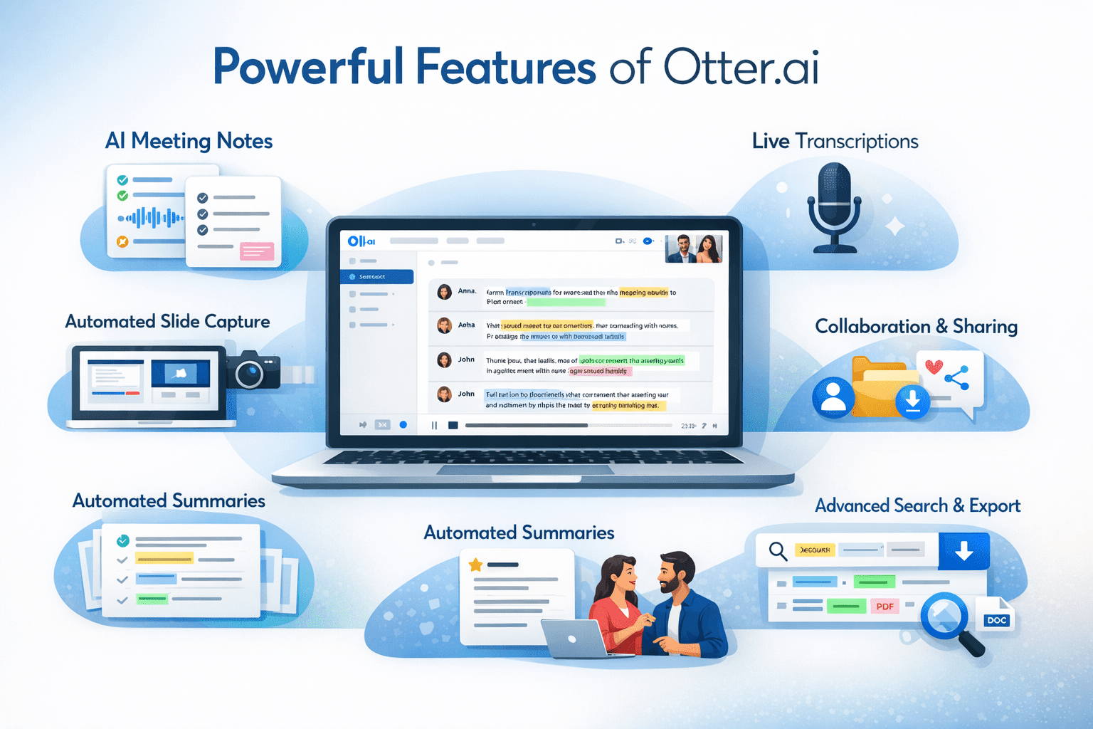 Otter.ai features and transcription interface