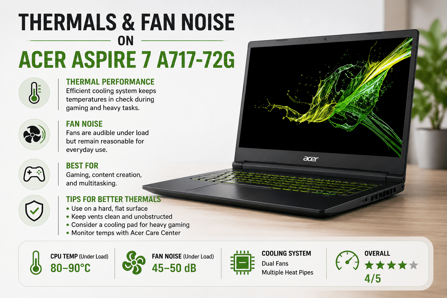 Acer Aspire 7 A717-72G Thermal fan & noise
