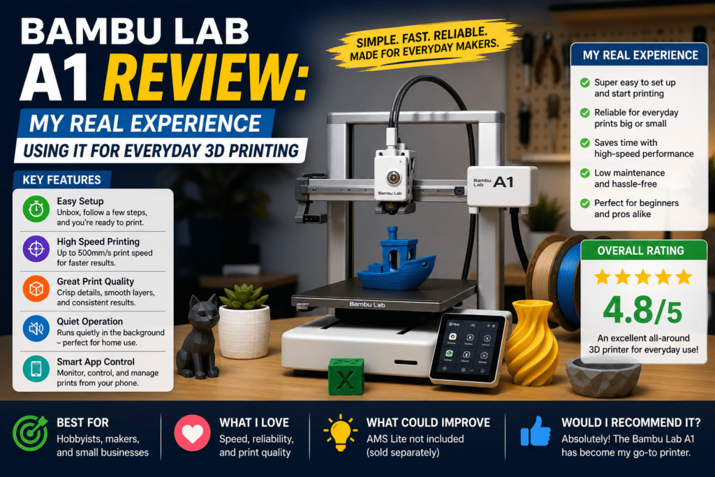 Bambu Lab A1 Review: My Real Experience Using It for Everyday 3D Printing