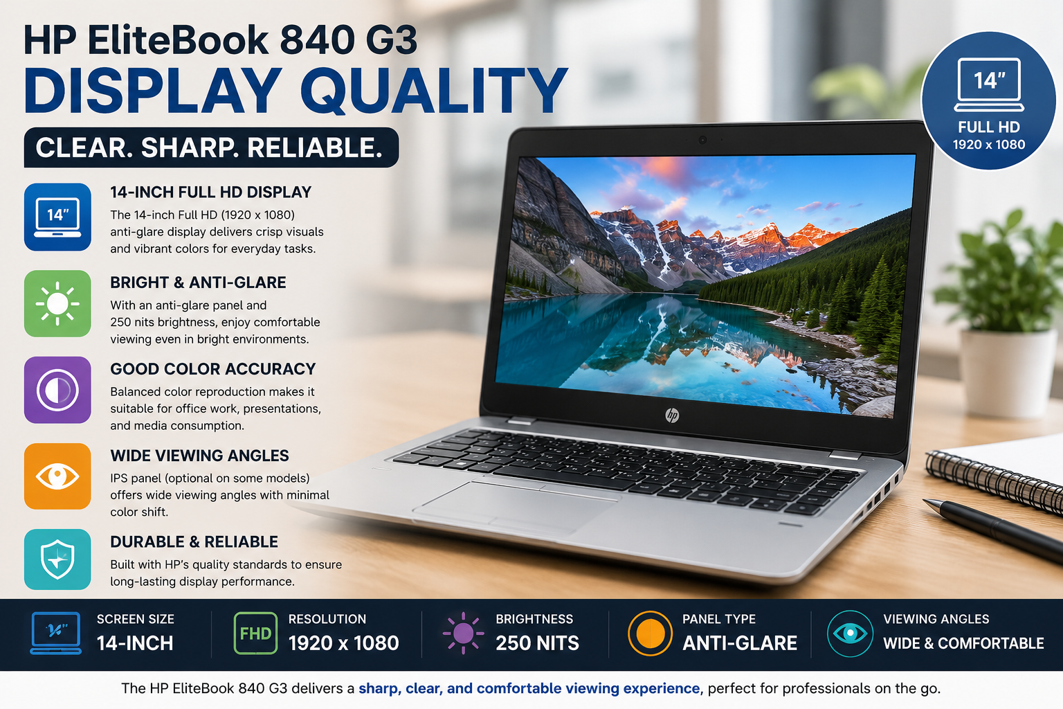 HP EliteBook 840 G3 Display Quality