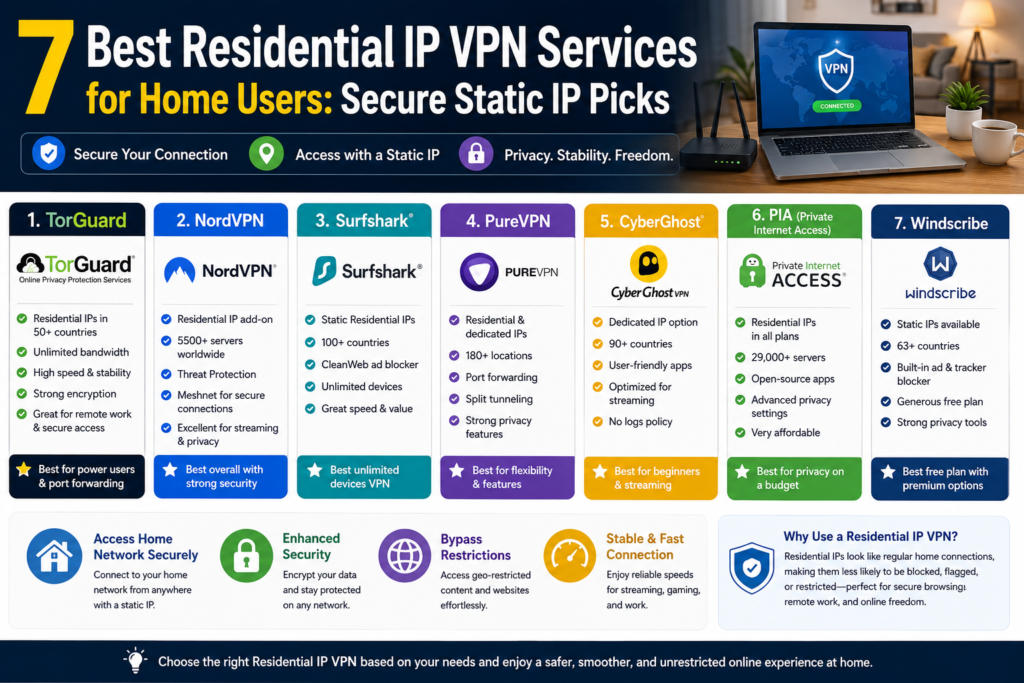 7 Best Residential IP VPN Services for Home Users: Secure Static IP Picks