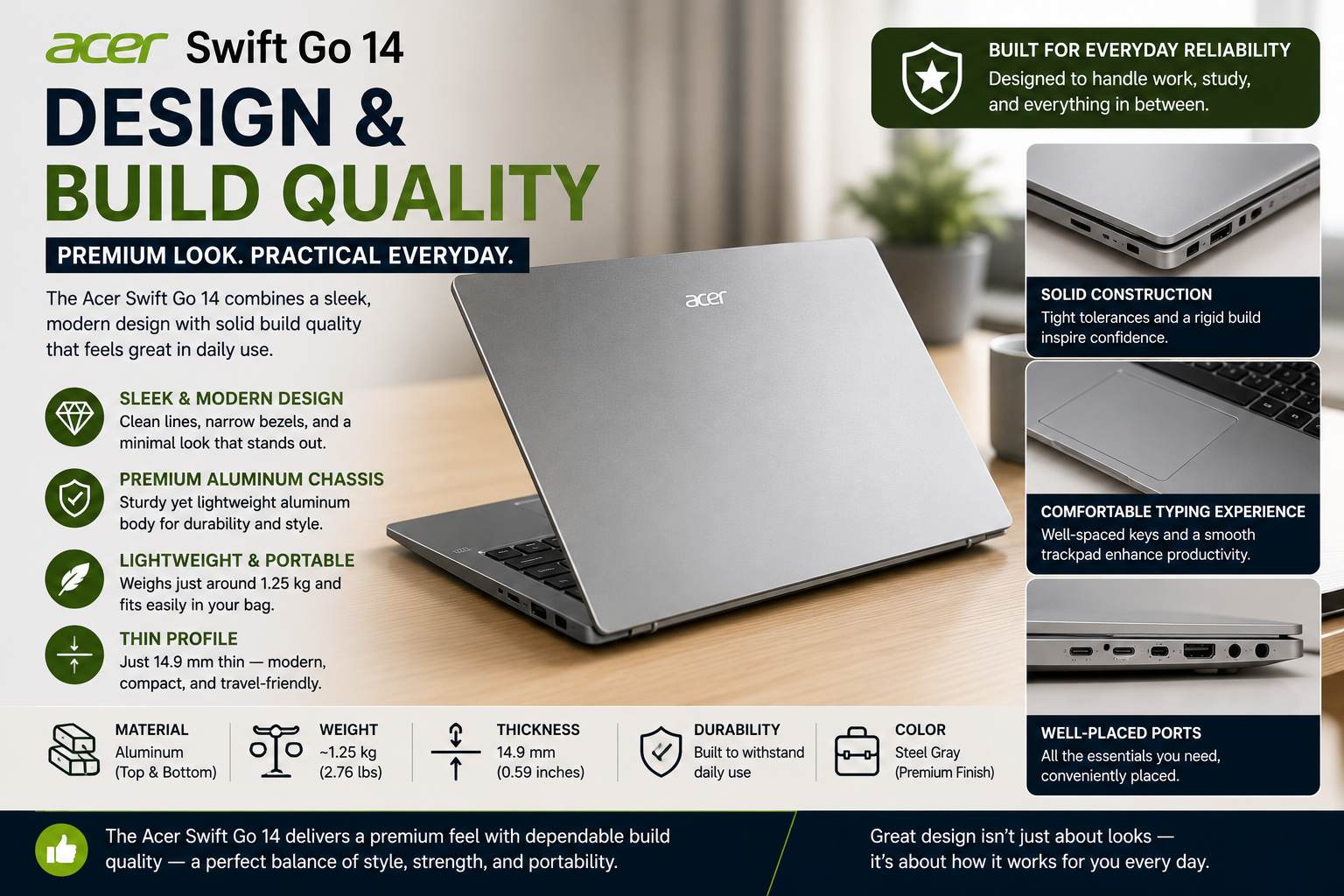 Acer Swift Go 14 Design & Build Quality