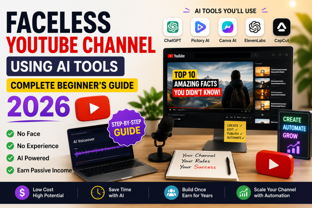 Faceless YouTube Channel Using AI Tools (Complete Beginner’s Guide 2026)