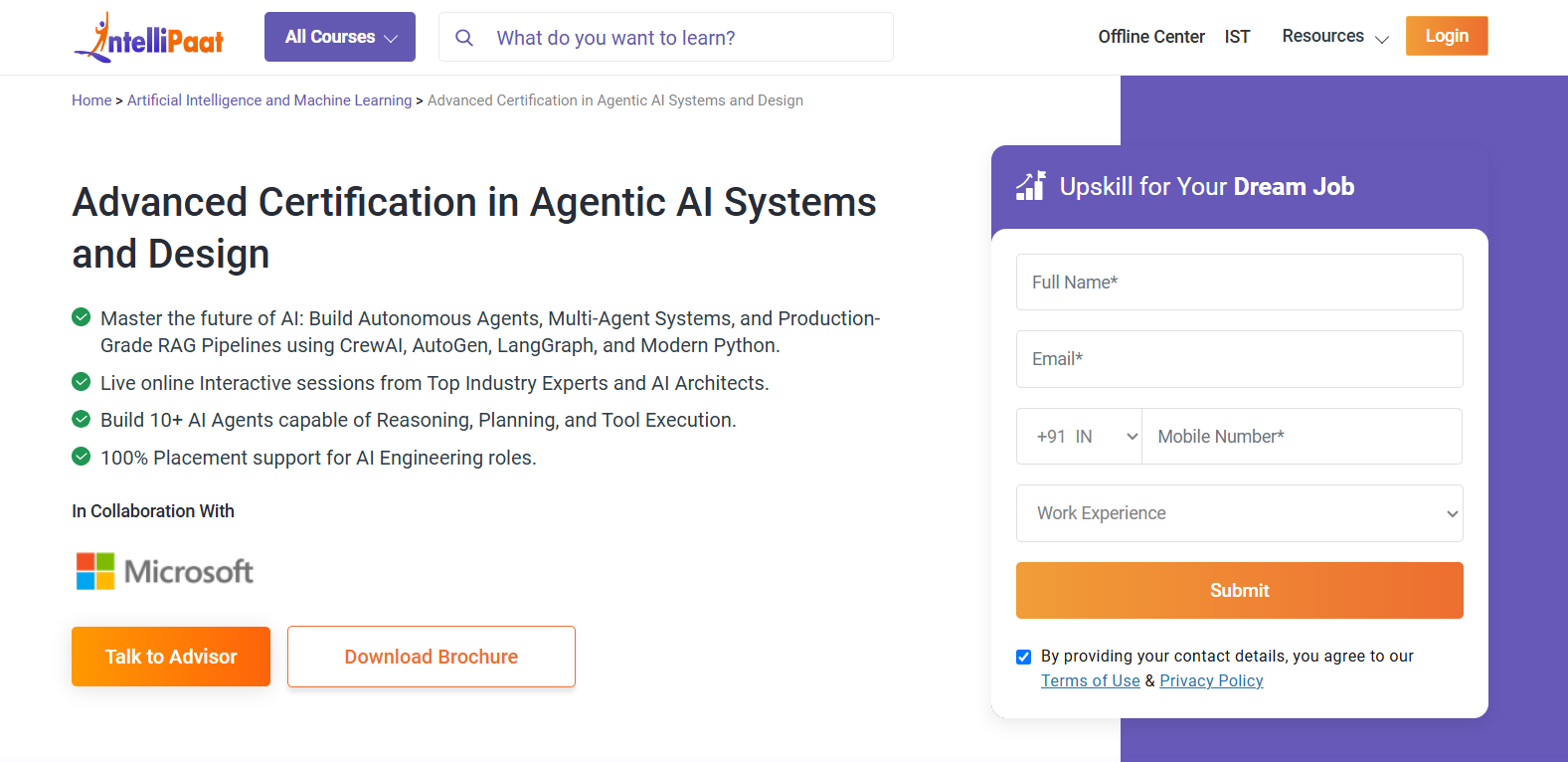 Intellipaat – Advanced Certification in Agentic AI Systems & Design