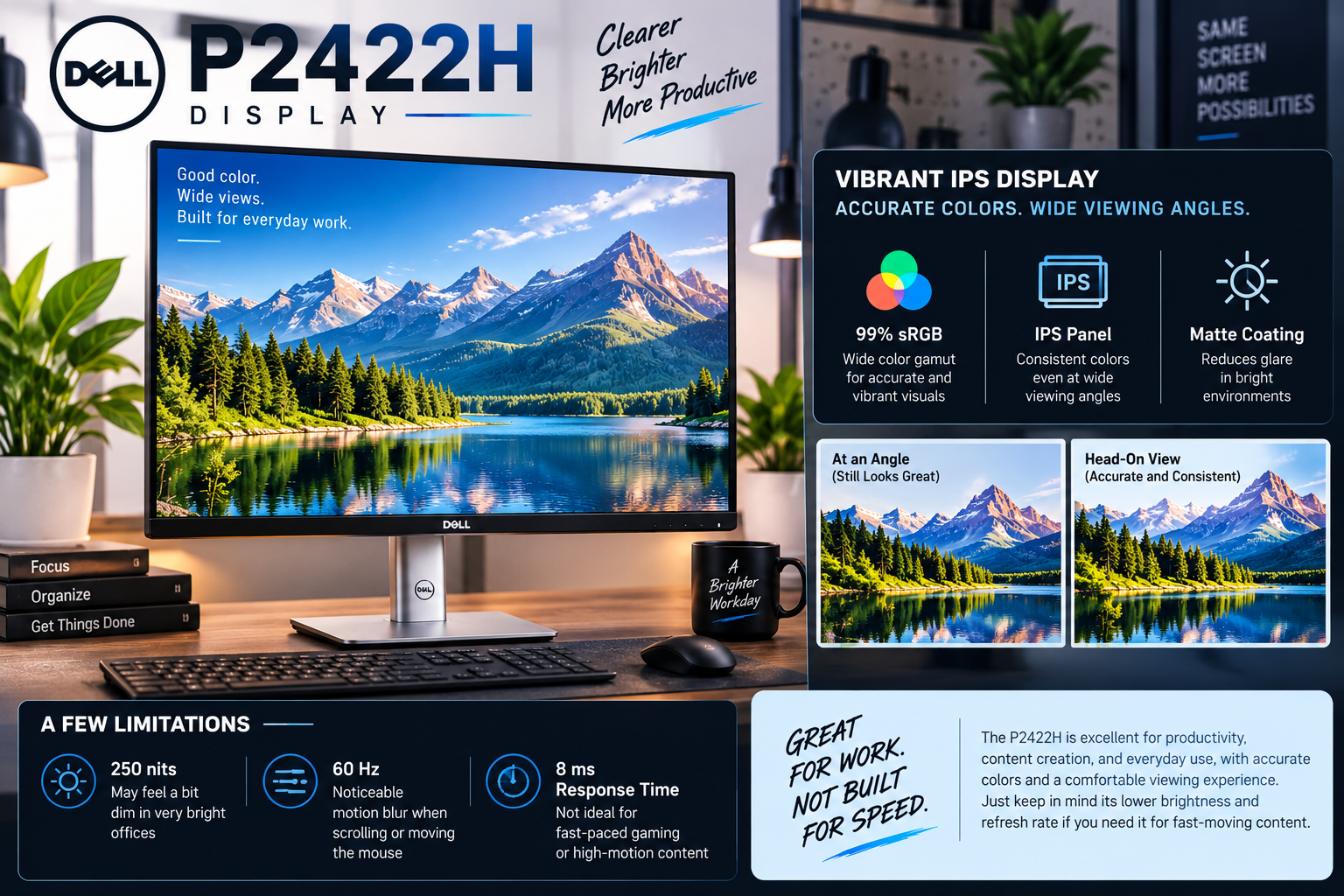 Dell P2422H Display Review Infographic