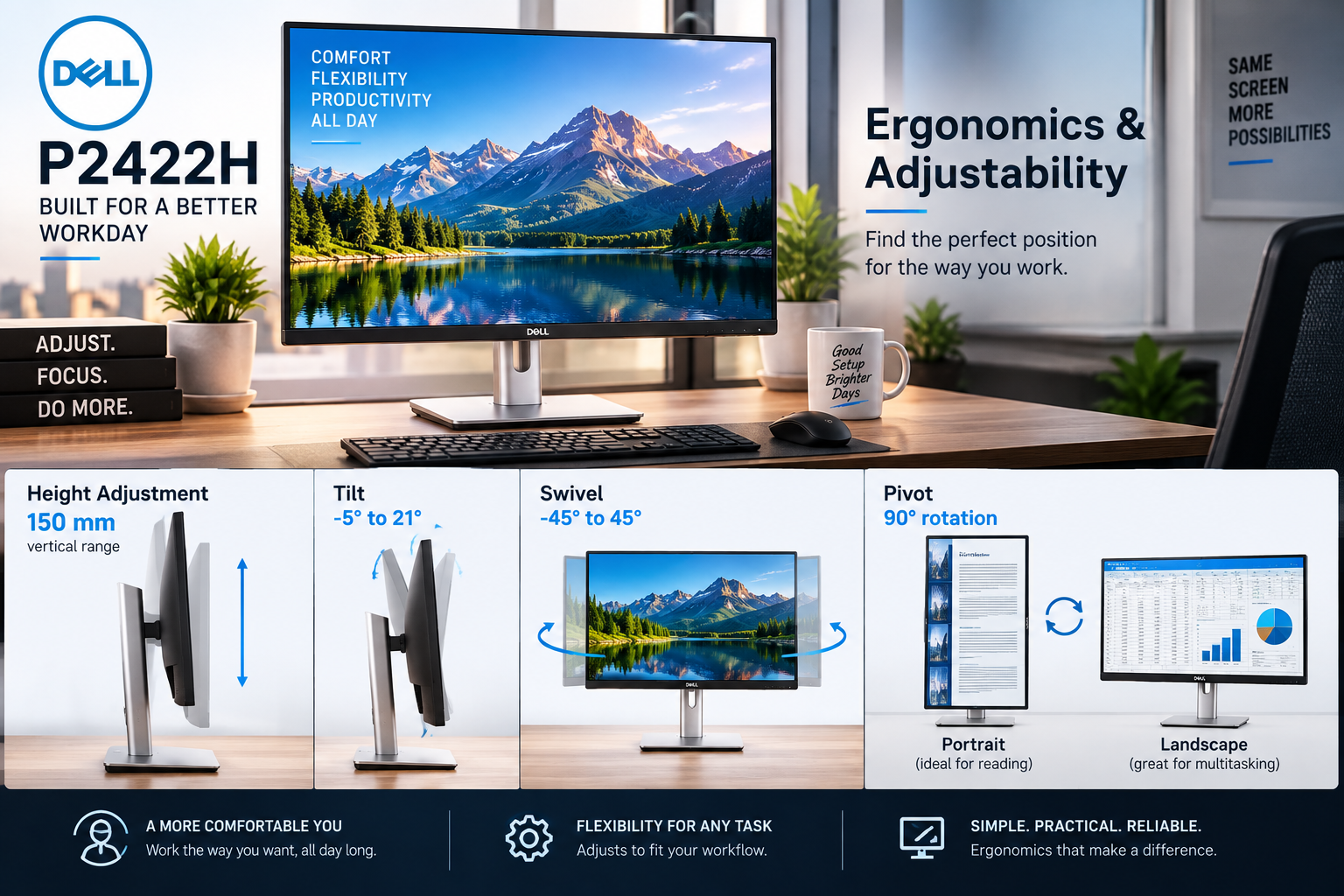 Dell P2422H Ergonomic Workspace Guide