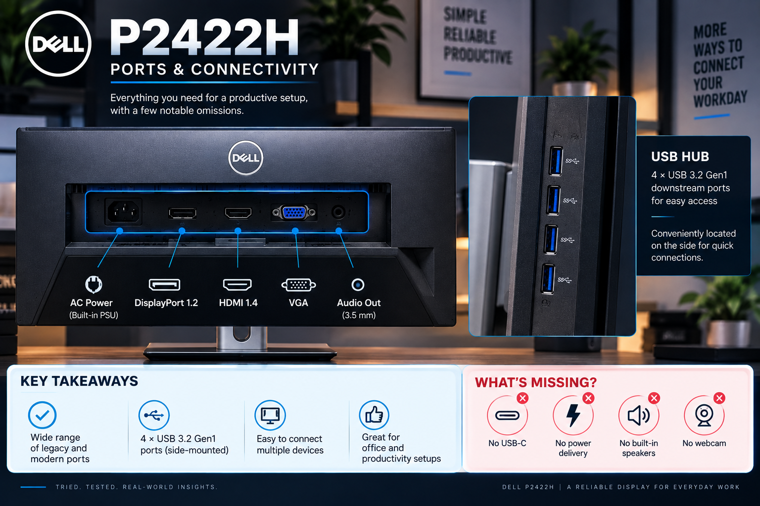 Dell P2422H Ports & Connectivity